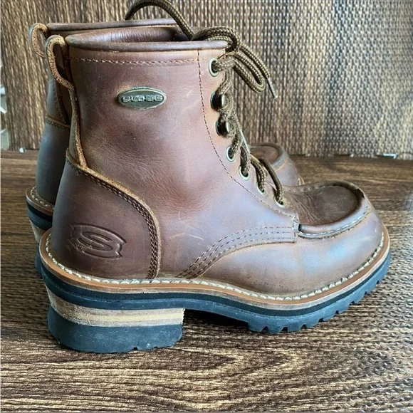 90s Skechers Laramie Engineer brown Leather Lace Up Ankle Boot - Picture 3 of 15